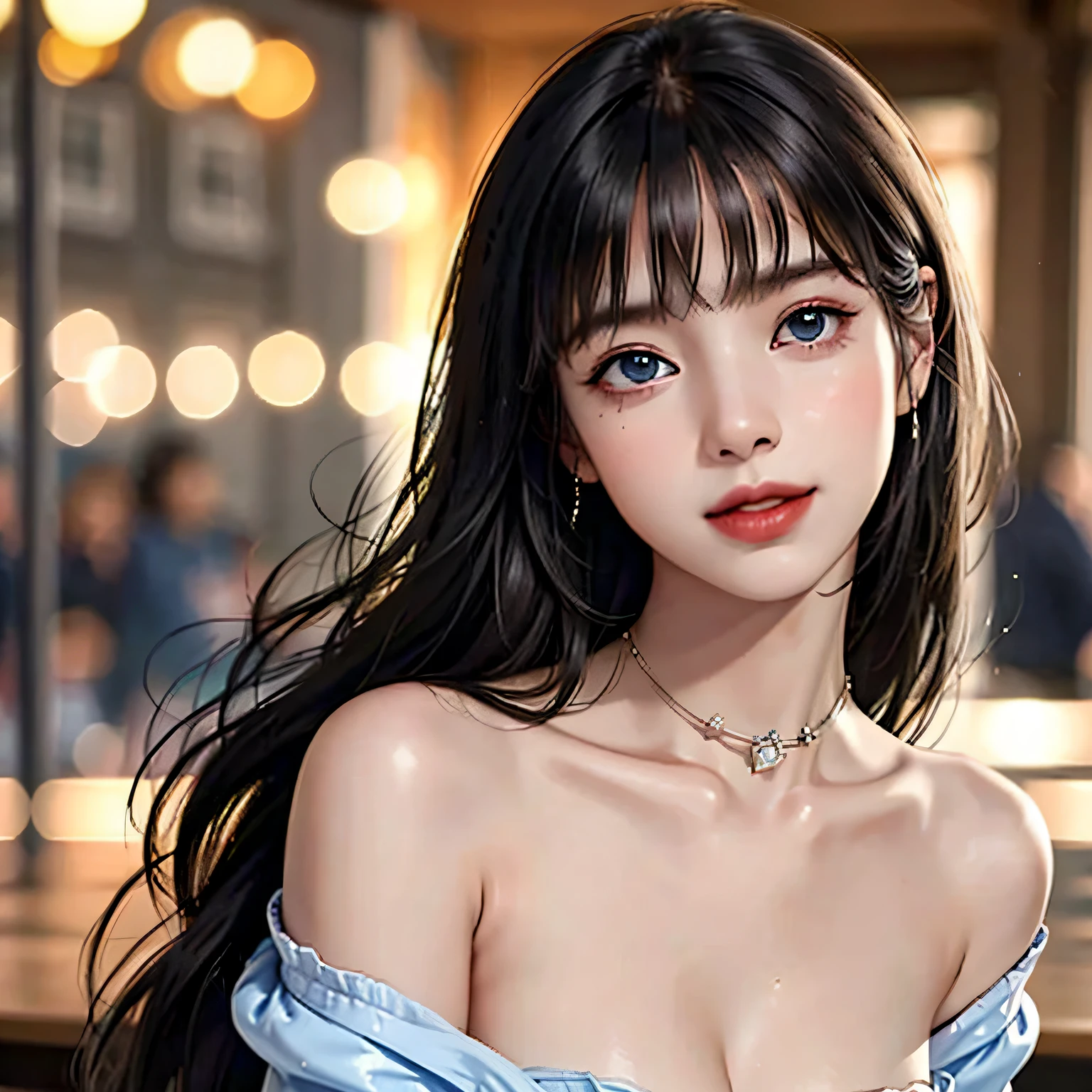 leogirl, cute 1girl, messy long black hair, lip biting, seductive leaning forward, detailed skin, detailed face, cleavage, realistic, photorealistic, (studio light:1.2), Artgerm, evil smile, choker,hot body,full_cup_breasts