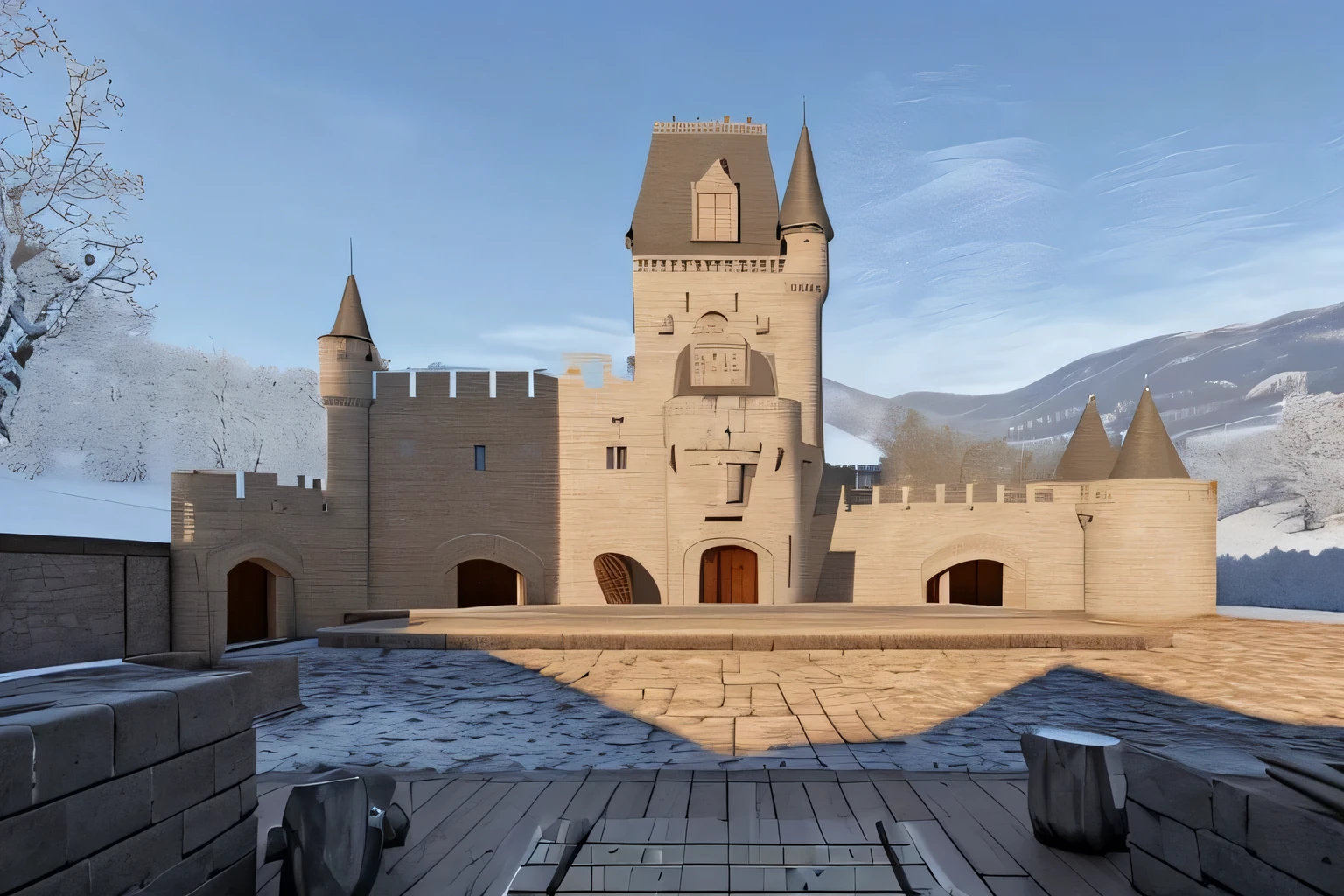 HD castle interior background picture，There is a fireplace etc.，Connect to real scenes，Realistic