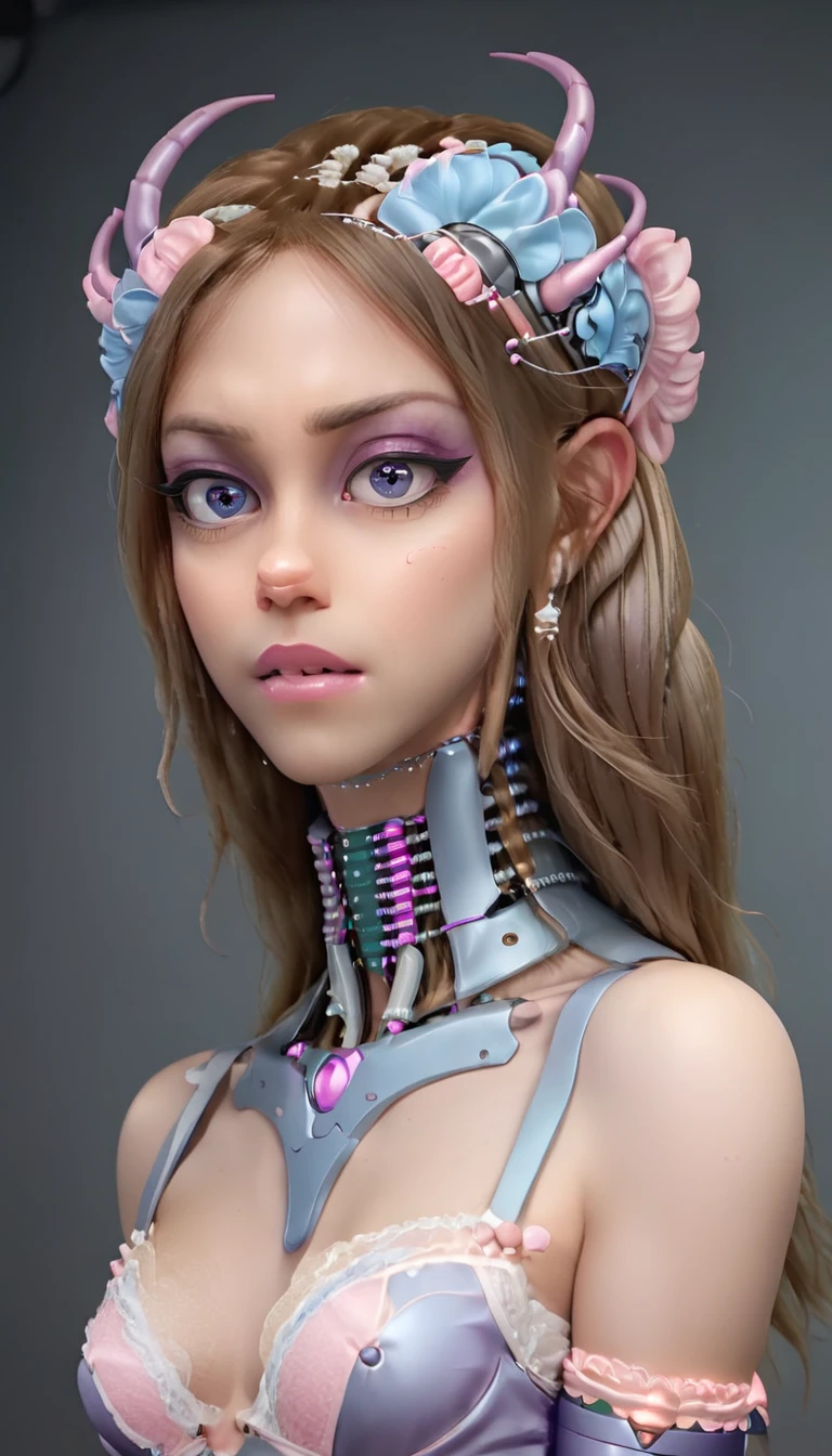 jessicagraham, (Complex Professional 3D rendering:1.3) of (Ultra detailed:1.3) side profile, xray diagram deconstruction of a cyborg brain to machine interface, extended neck, glowing lights, Highly detailed, Depth, Many parts, Lumen render, 8k x-ray style translucent bald head, clear skin, synthetic bone, purple pink and blue Xray style on a grey background covered in geometric patterns,CGSociety,ArtStation