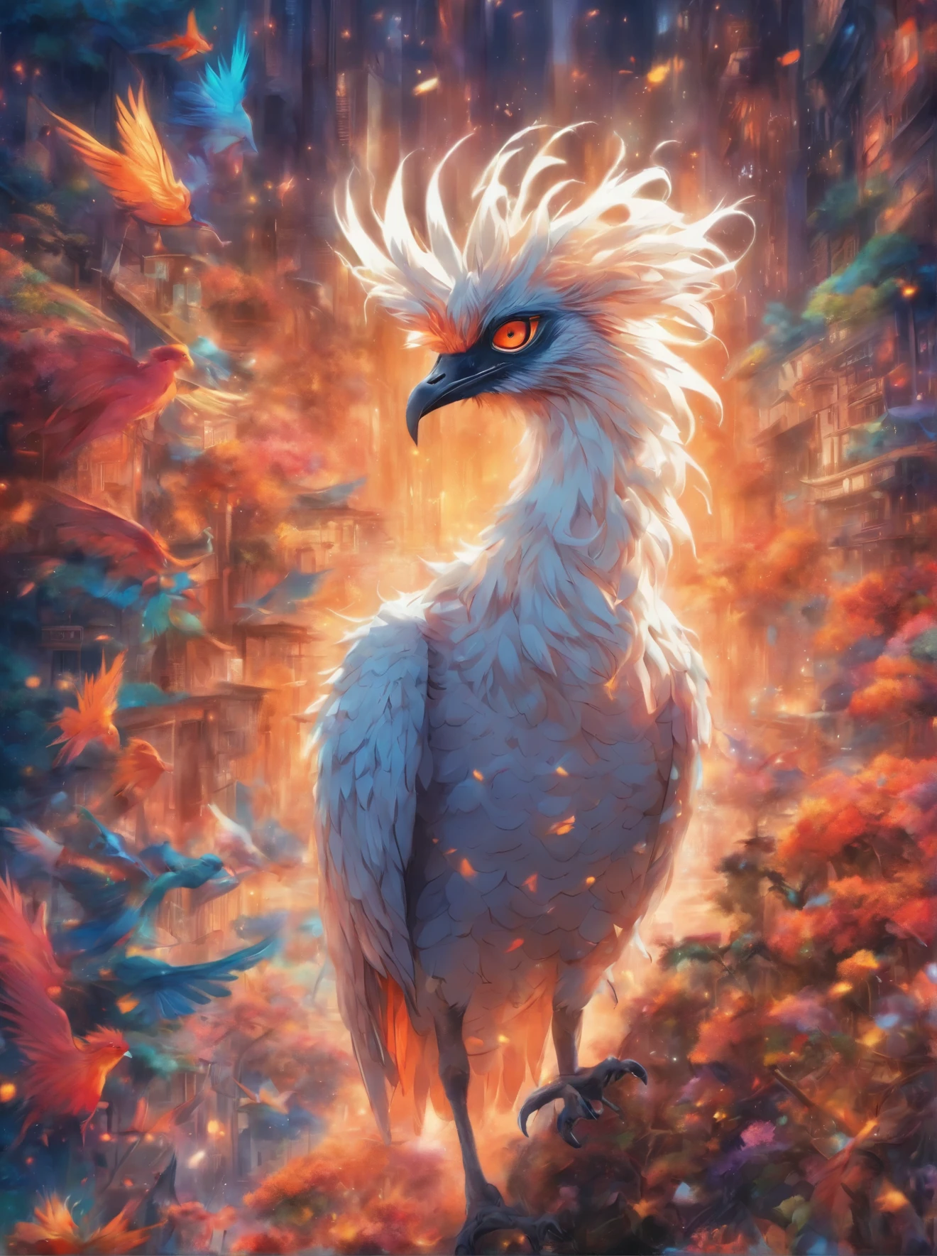 araffe bird with orange eyes and a white body and black wings, ultrarealistic illustration, ultra realistic illustration, extremely detailed painting, extremely detailed and sharp, very detailed painting, very detailed and sharp, hyperrealistic illustration, incredible sharp detail, ultra realistic art, extremely sharply detailed, hyper realistic detailed, ultra realistic!!!, incredibly detailed oil painting