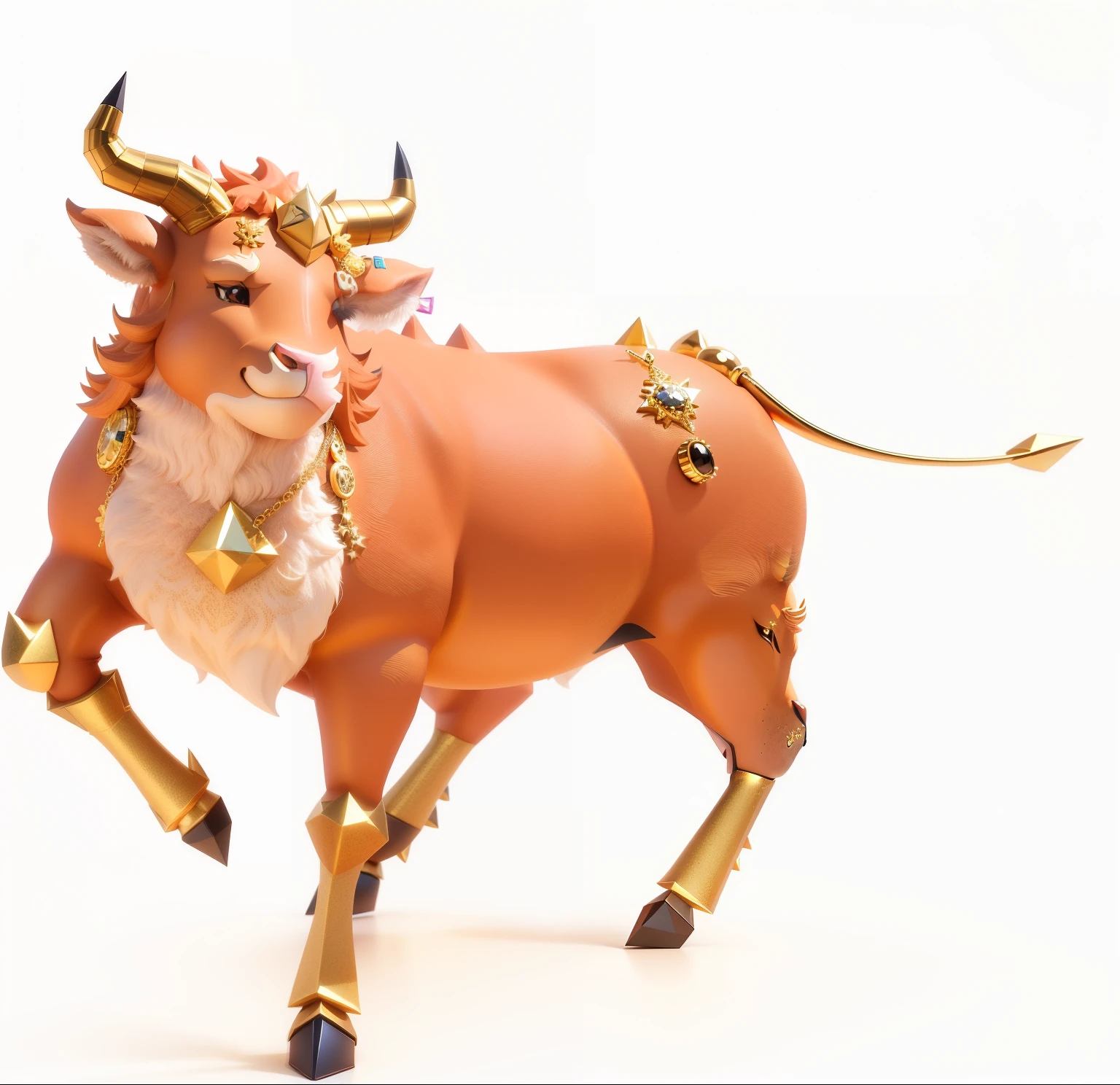 This is Taurus personified.,With golden horns,Very cute,The details are simple,Stylized representation of digital art。Rendering of a cute 3D Taurus, SpongeBob style,are rendered in stylized 3D renderings。black background