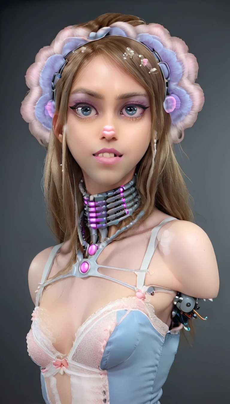 jessicagraham, (Complex Professional 3D rendering:1.3) of (Ultra detailed:1.3) side profile, xray diagram deconstruction of a cyborg brain to machine interface, extended neck, glowing lights, Highly detailed, Depth, Many parts, Lumen render, 8k x-ray style translucent bald head, clear skin, synthetic bone, purple pink and blue Xray style on a grey background covered in geometric patterns,CGSociety,ArtStation