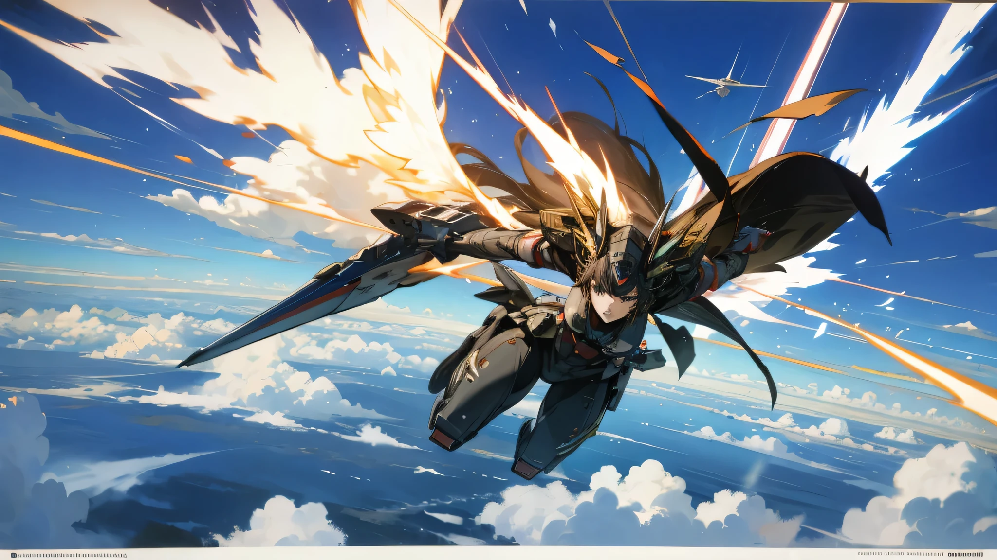 A brave woman flying through the air in the war。