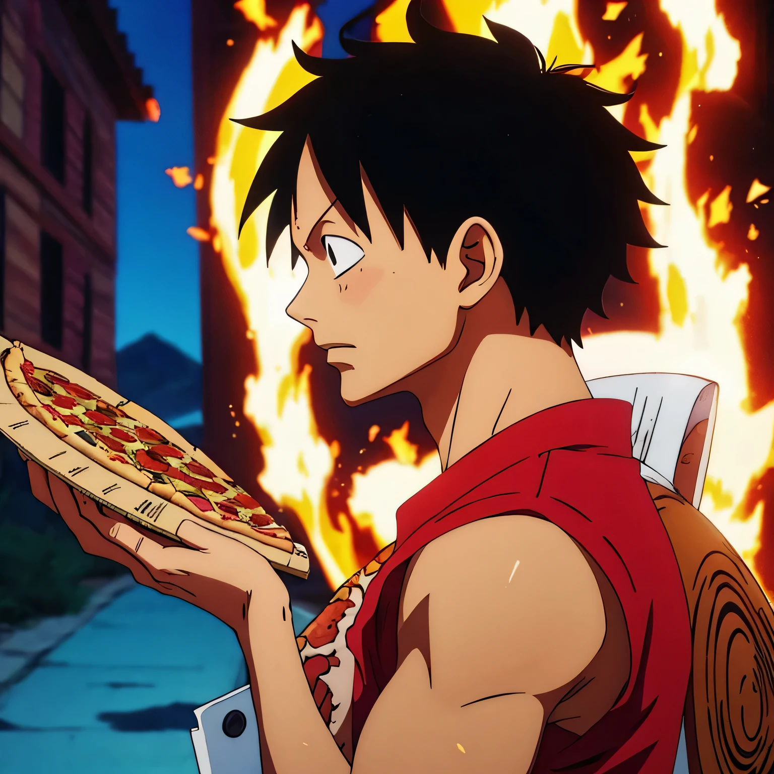 Luffy,high resolution,anime style,delivering pizza, profile photo