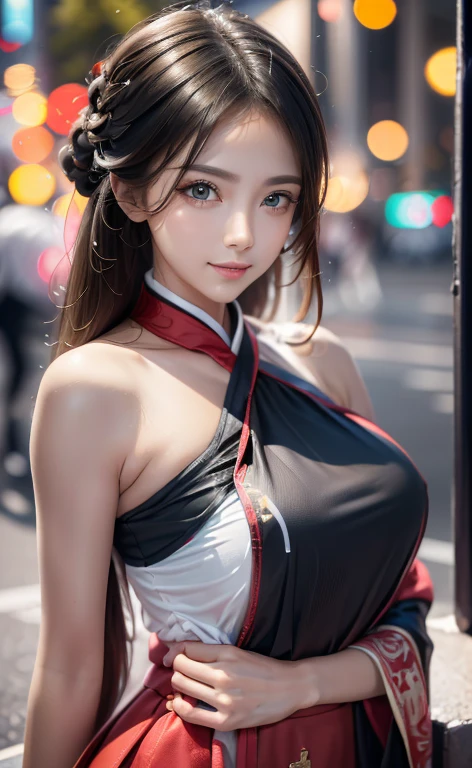 ((highest quality, 8K, masterpiece: 1.3)), concentrated: 1.2, perfect body beauty: 1.4, buttocks: 1.2, ((layered haircut)), (wet clothes: 1.1), (rain, street:1.3), (chest: 1.2), (Hanfu: 1.2), bare shoulders, barefoot, Highly detailed face and skin texture, fine eyes, double eyelid, whitened skin, long hair, (shut up: 1.5), (background bokeh: 1.5), Big chest