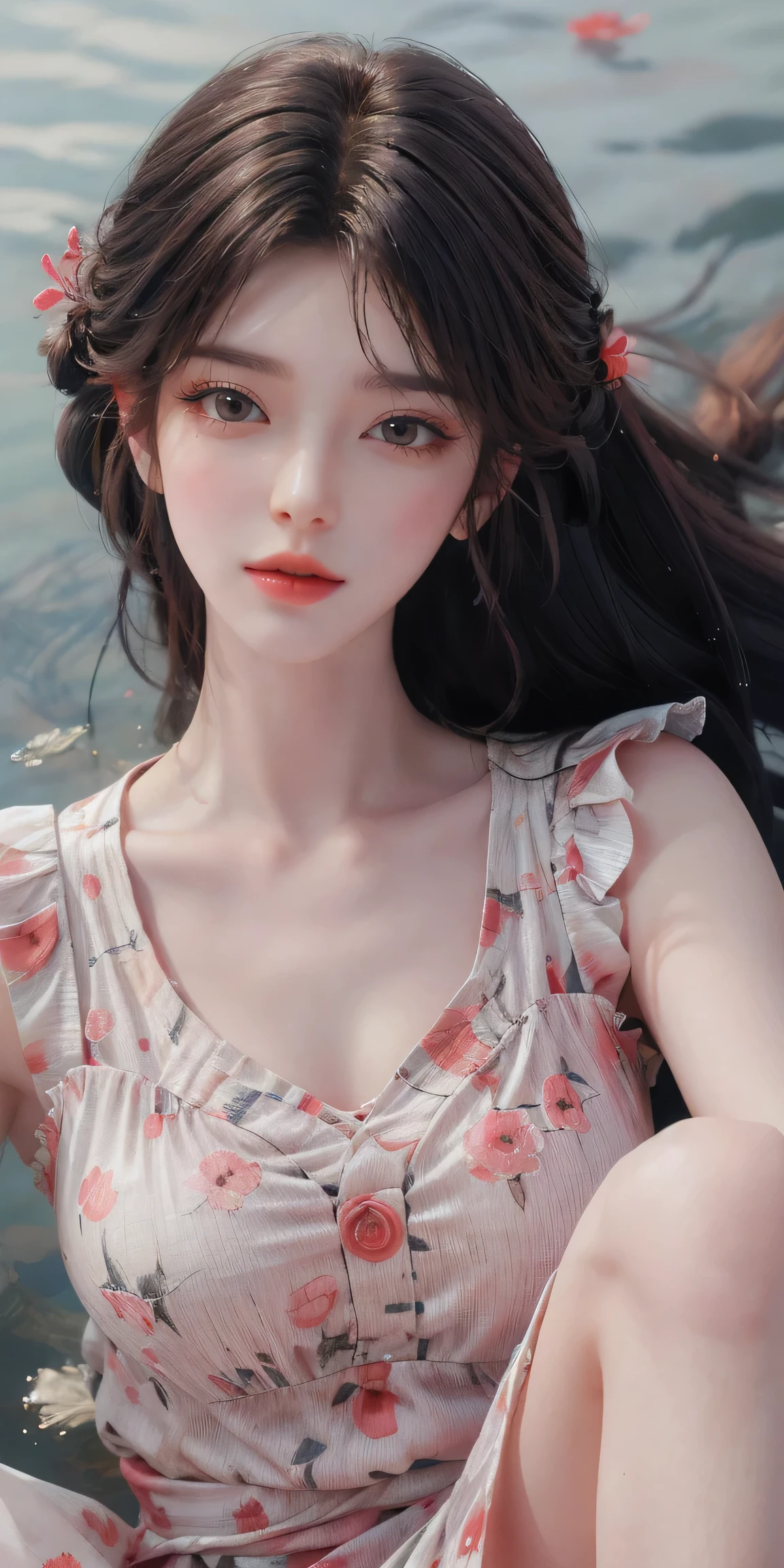 Sweet girl clothes6,print dress, (knee shot) best quality,masterpiece,ultra high resolution,Clear face,(Realism:1.4),RAW photos,cold light,woman wearing transparent dress underwater,wallpaper anime blue water,Gurwitz-style artwork,Close-up fantasy of water magic,author:Yang Jie,Gurwitz,A beautiful artistic illustration,Water Nymphs,Beautiful digital artwork,Beautiful digital illustration,Li Song,A beautiful anime portrait,Bovo's art style