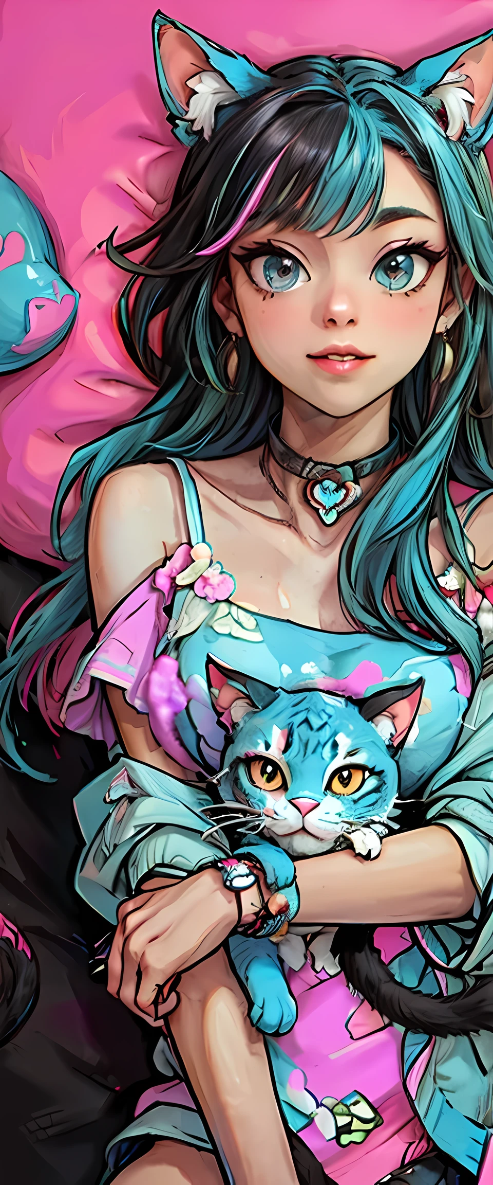 jessicagraham, a close up of a cat's face with colorful paint splatters, multicolored vector art, cat design, cat. digital painting, painted in bright water colors, painting of a cat, a painting of a cat, vector art style, colorful hd picure, beautiful neon cats, colorful picture, colorful sketch, 