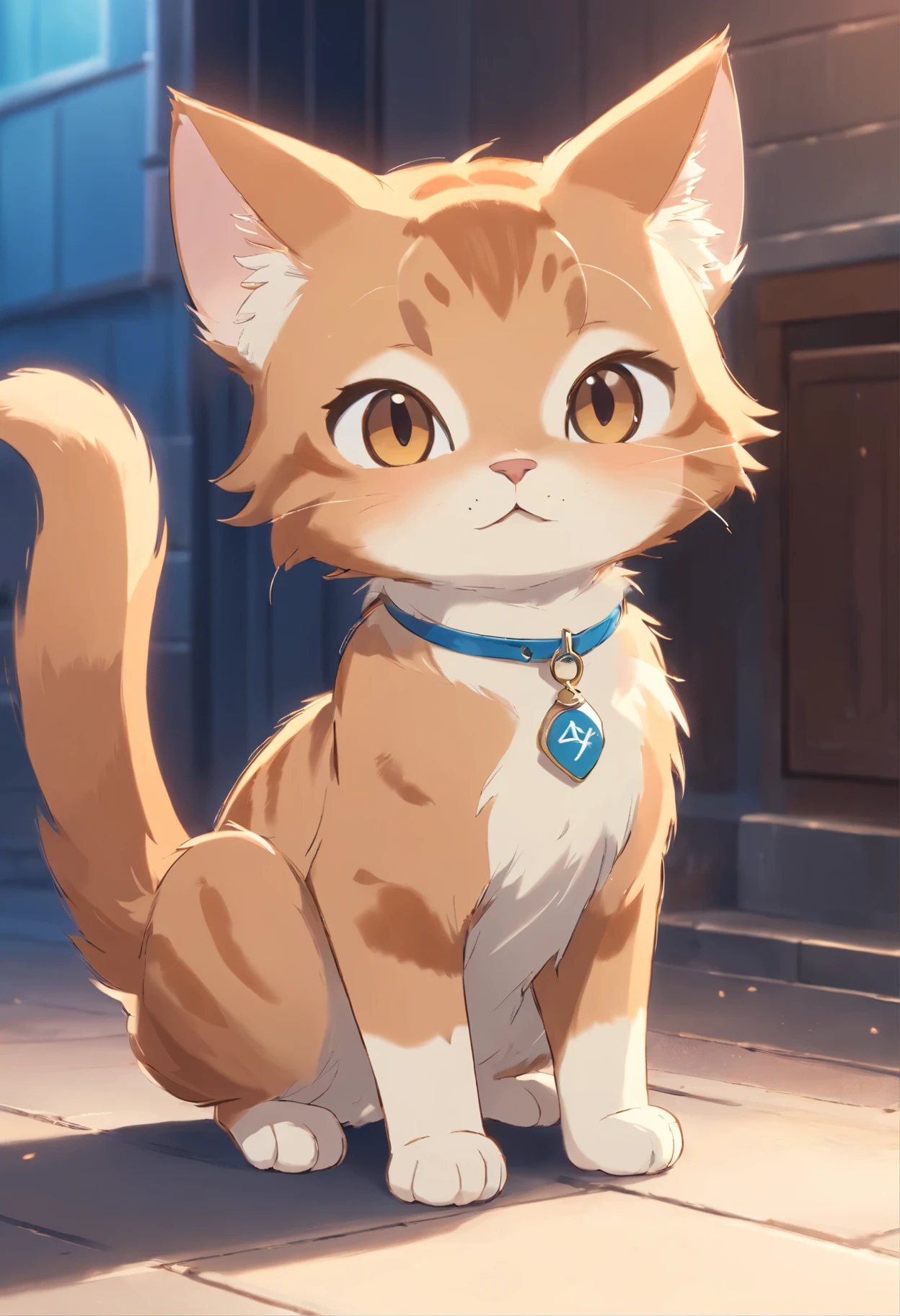 A 2D chibi character of a European light brown cat with white breast with the pose of saying hello