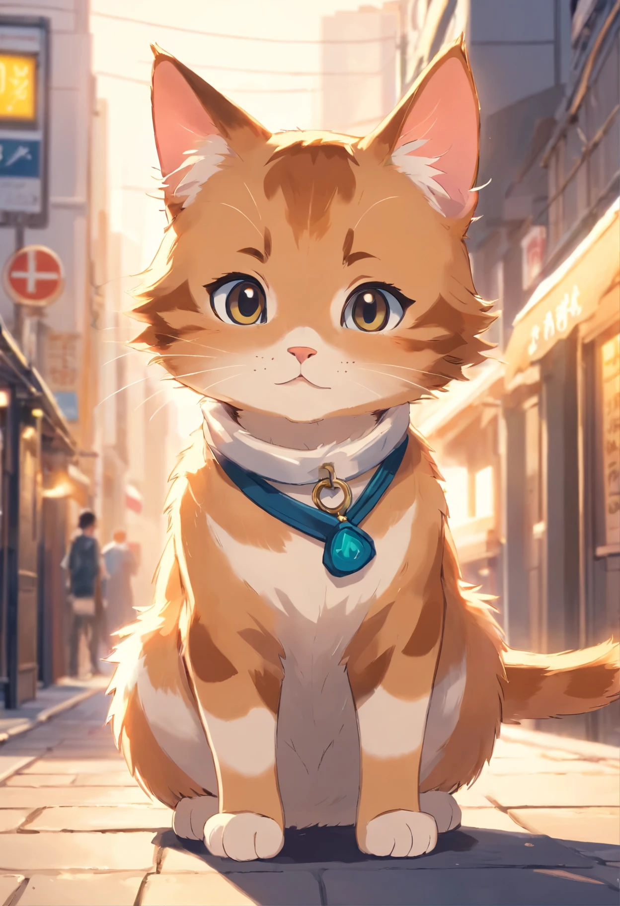 A 2D chibi character of a European light brown cat with white breast with the pose of saying hello