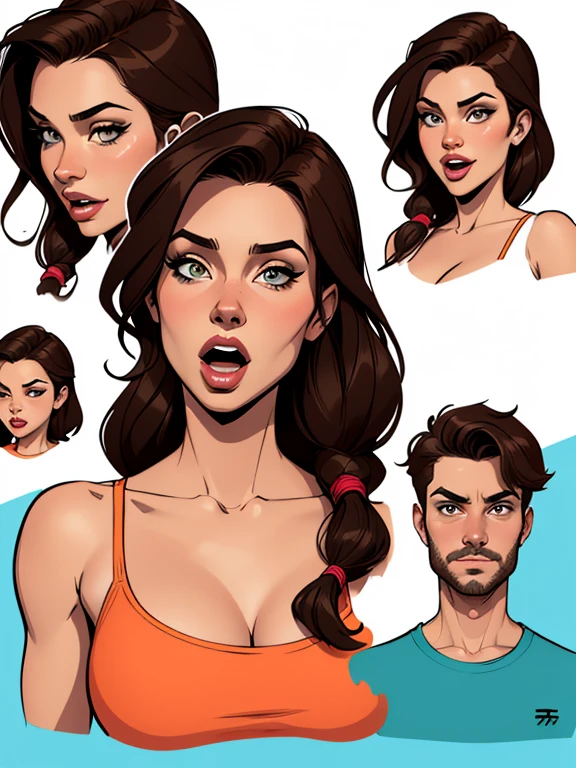Turnaround sheet Personagem Lara croft imagem de corpo inteiro desenho animado de uma mulher .cartoon style illustration, estilo de arte dos desenhos animados, estilo de arte dos desenhos animados, digital illustration style, design de personagens altamente detalhado, arte digital detalhada fofa, City fan art, Design de personagens de retrato, beautiful digital illustration, retrato de alta qualidade, Arte em quadrinhos, mulher jovem. expression of sexual desire with open mouth