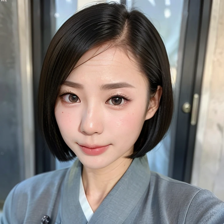 (kawaii 24 year-old Japanese girl, Nogizaka idol, Korean idol), (glossy black hair, medium bob cut:1.3), (extra rounded face, forehead, single eyelid, no makeup, soft smiling:1.2), (well shaped whitened teeth:0.7), (wearing light blue Hanbok, Korean traditional cloth:1.3), well shaped extra small breasts, (looking at viewer:1.2), BREAK, (simple outdoor background:1.3), (portrait, id photo, close shot, view from straight forward:1.3), BREAK, (masterpiece, best quality, photo realistic, official art:1.4), (UHD, 8K quality wallpaper, high resolution, raw photo, film grain:1.2), (shiny skin), professional lighting, physically based rendering, award winning, (perfect anatomy, highly detailed skin, extremely detailed face and eyes, well drawn glittering pupils), Carl Zeiss 85 mm F/1.4, depth of field, 1girl, solo,