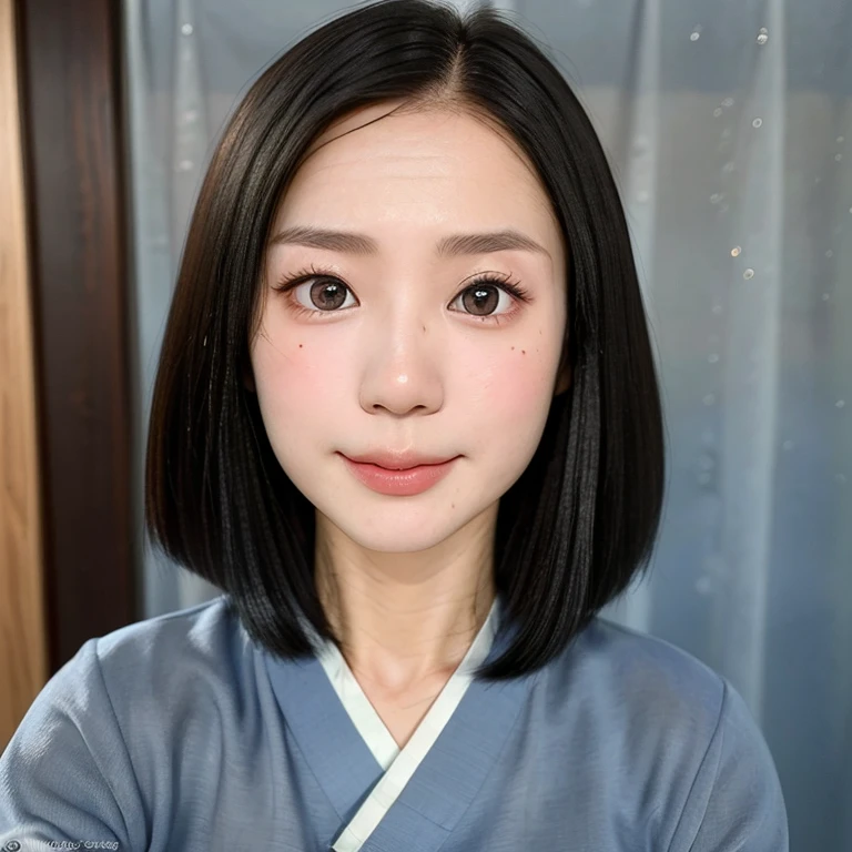 (kawaii 24 year-old Japanese girl, Nogizaka idol, Korean idol), (glossy black hair, medium bob cut:1.3), (extra rounded face, forehead, single eyelid, no makeup, soft smiling:1.2), (well shaped whitened teeth:0.7), (wearing light blue Hanbok, Korean traditional cloth:1.3), well shaped extra small breasts, (looking at viewer:1.2), BREAK, (simple outdoor background:1.3), (portrait, id photo, close shot, view from straight forward:1.3), BREAK, (masterpiece, best quality, photo realistic, official art:1.4), (UHD, 8K quality wallpaper, high resolution, raw photo, film grain:1.2), (shiny skin), professional lighting, physically based rendering, award winning, (perfect anatomy, highly detailed skin, extremely detailed face and eyes, well drawn glittering pupils), Carl Zeiss 85 mm F/1.4, depth of field, 1girl, solo,
