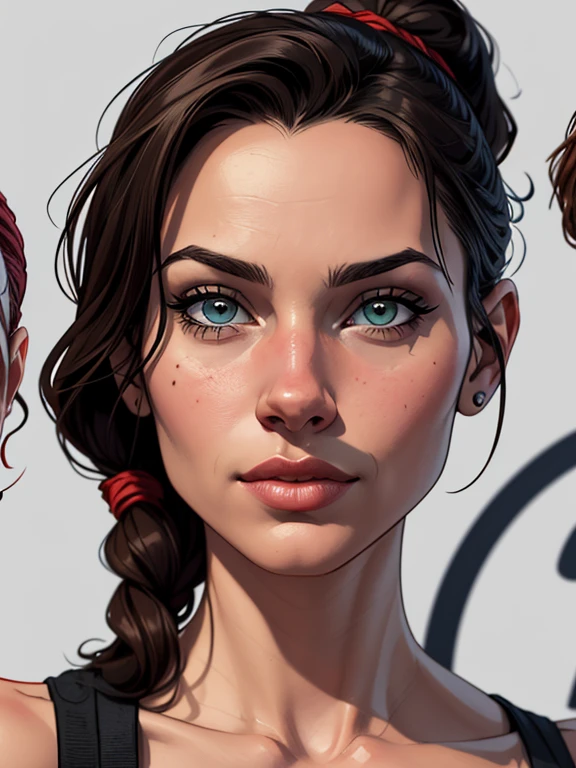 a close-up of a woman with different expressions on her face, Arte em quadrinhos 8k, estilo de arte em quadrinhos, estilo de arte de quadrinhos, bela arte em quadrinhos, estilo de arte em quadrinhos, estilo de desenho em quadrinhos, arte digital em quadrinhos, retrato de arte de personagem, arte em quadrinhos, design de personagens de quadrinhos, close da arte do personagem, arte gta 5 quadrinhos, retrato de lara croft, epic portrait illustration