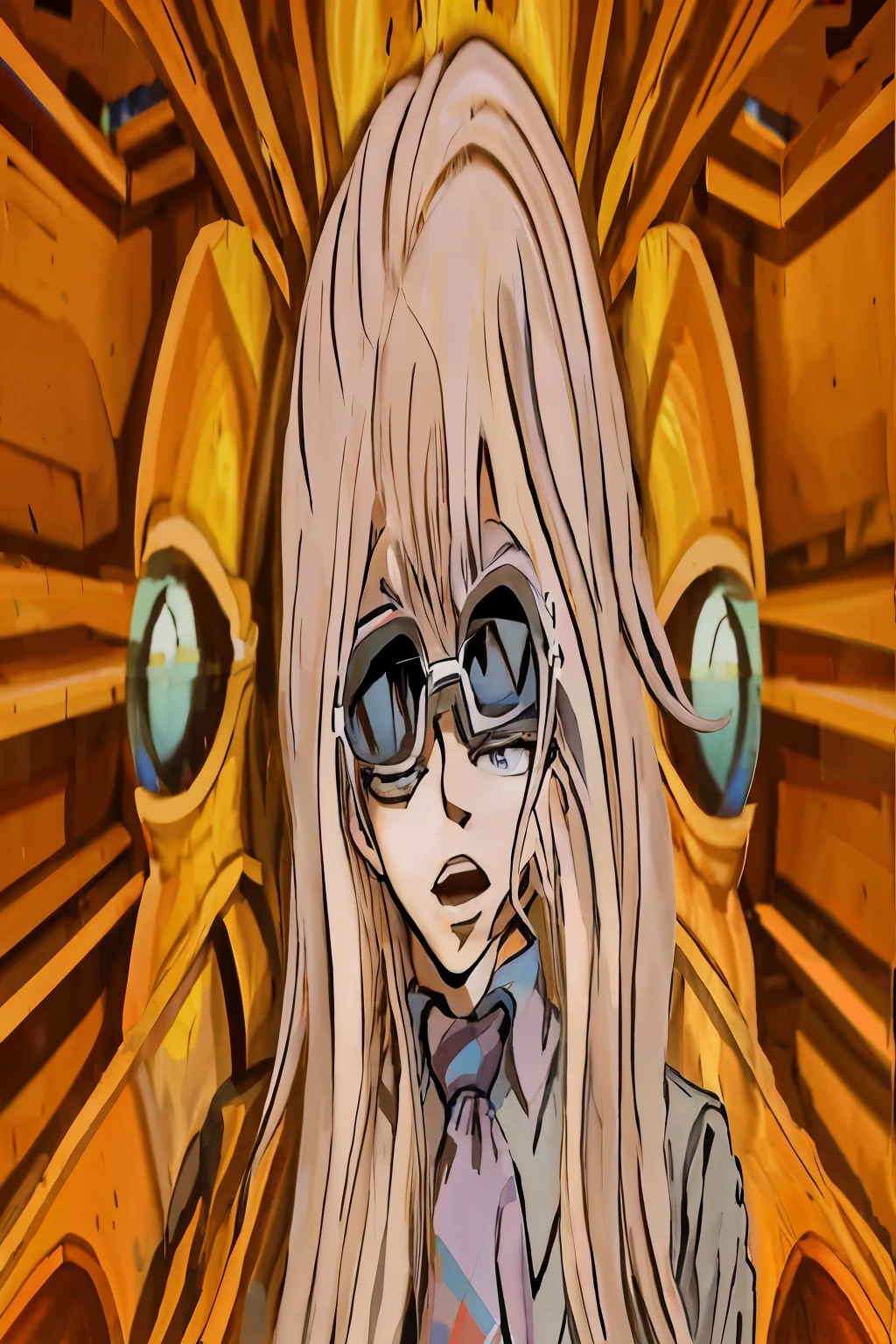 anime boy with glasses and a tie in front of a golden background, in an anime style, anime stylized, anime style hyper detailed, , cel - shaded art style, anime portrait anime in anime style,