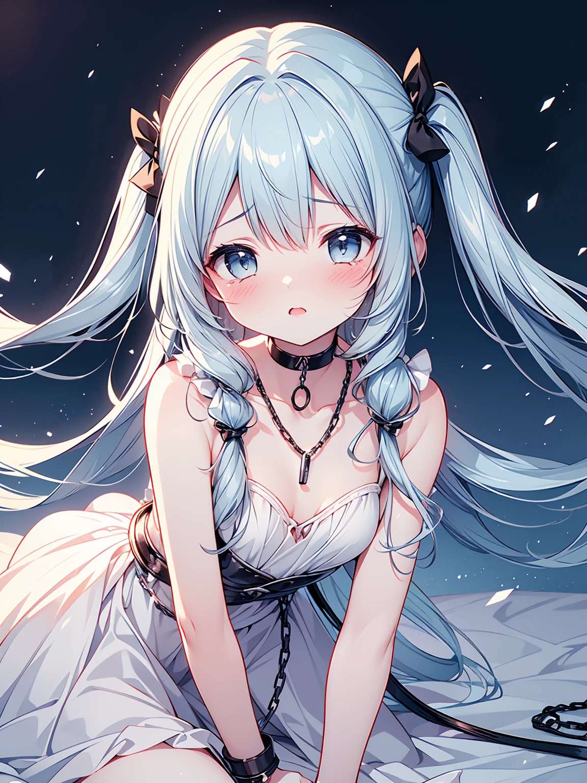 ((masterpiece, best quality, extremely detailed, absurdres)),, masterpiece, best quality, extremely detailed, (((light blue long hair))), long hair cute anime faces,detailed light,parted lips,shiny、beautiful detailed face,,longhair、(((( light blue long hair)))),,, , 1girl, solo, flat chest, blush, bangs, , super fine illustration, 8k wallpaper, (photo background:1.3), small breasts,
Pulling twin tails, all over the body, taken from the front, (((masterpiece)))), (best image quality))), (beautiful eyes), masterpiece, alone, solo, hair inhalation, torn clothes, handcuffs, chains, tears, clasps, chains, heart-shaped pupils, crying, shackles, shackles, face and chest, mouth wide open, drooling from mouth, crawling on all fours, deep throat handle
