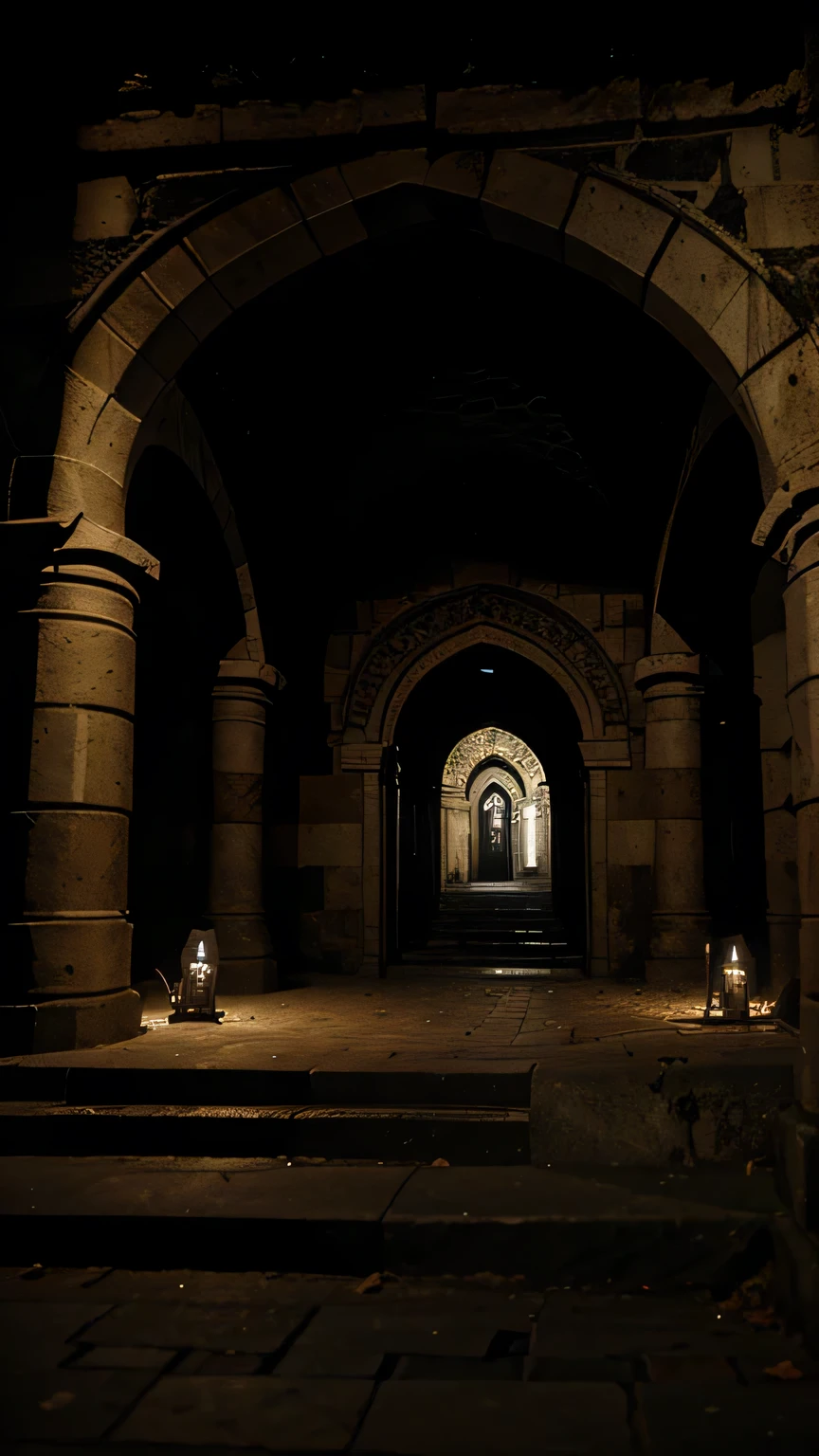 Design a 3D Paris Catacombs image with haunted surrounding images