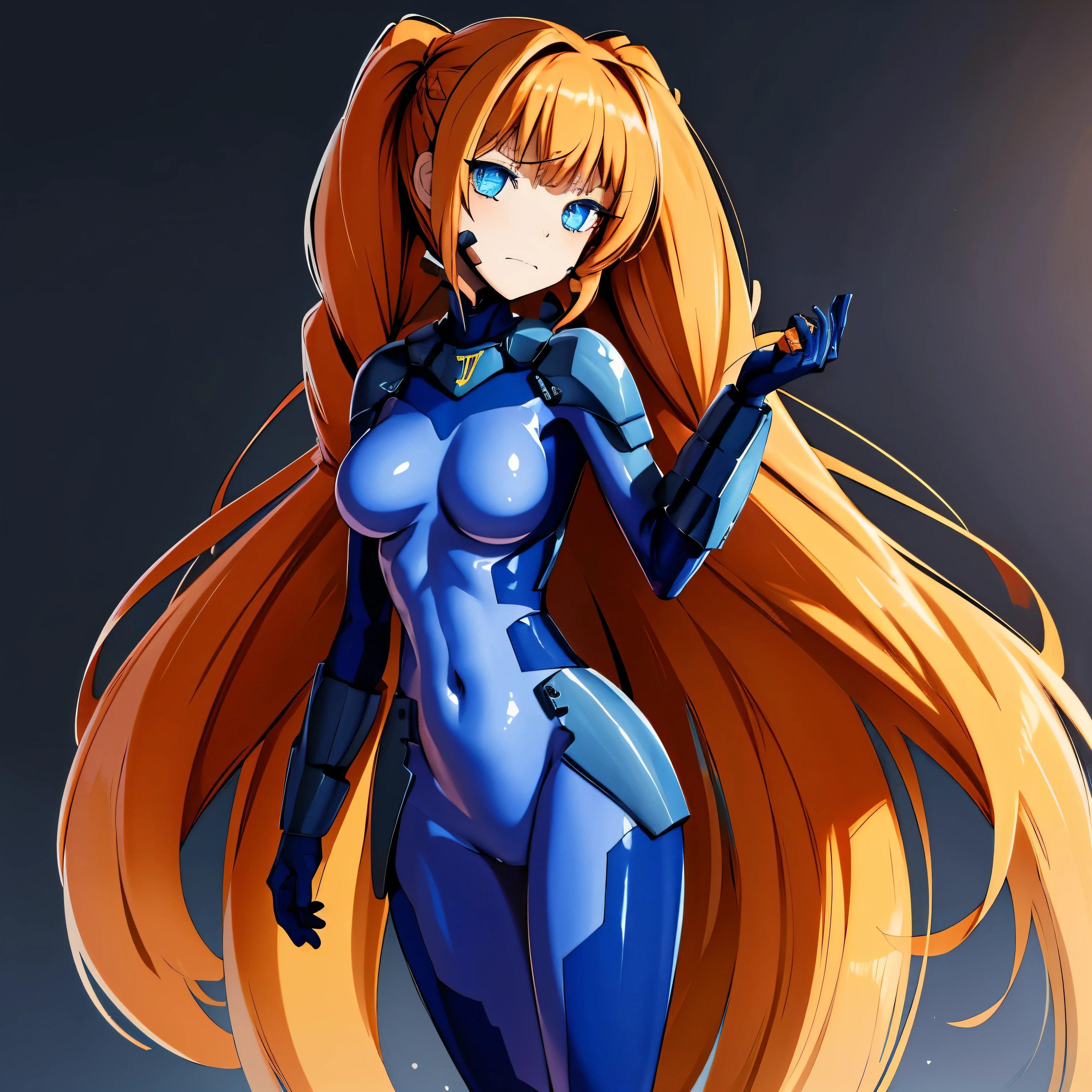 ultra-detailed, Explicit, Beautiful body, Beautiful Nose, Beautiful character design, perfect eyes, perfect face, ultra highres, 4K, beautiful legs, perfect legs, Nice hands, Perfect hand, Masterpiece, Best Quality, Highly detailed, illustration, absurdres, perfect anatomy, expressionless, blank eyes, emotionless,corruption, mind control, female combatant, full body, hypnotized, unhappy trance, full body suit, ribbed bodysuit, both arms at side, obey, perfect female body, looking at viewer, hypnosis, hypnoLora, empty eyes, Mind control device, poses, submissive_pose, Slave, standing straight, standing, Fighting Stance, standing at attention, numbersuit, two-tone bodysuit:0.9, blue bodysuit:0.9, light blue bodysuit:0.9, 1girl, solo, hair ornaments, TOPSPD, TWIN BRAIDS, long hair, orange hair, blue eyes, medium breast