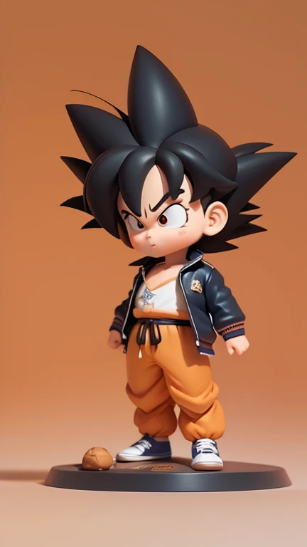 masterpiece, best quality, 8k, cinematic light, ultra high res, chibi, 1boy, son goku from dragon ball z, shorts, black hair, spiked hair, jacket, shoes, brown eyeull body:1.2), freckles, standing,