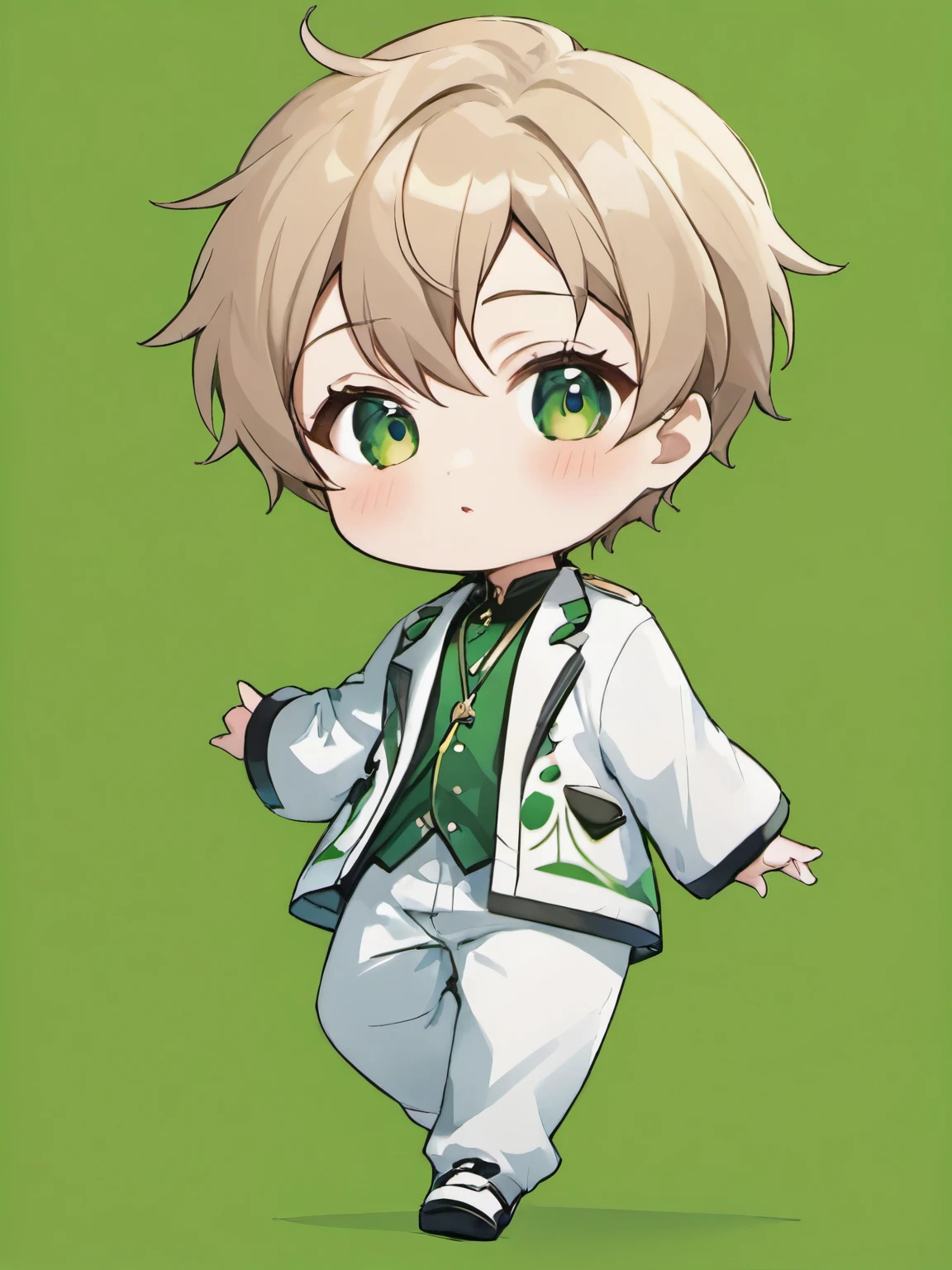 1mens,chibi full boby,green background