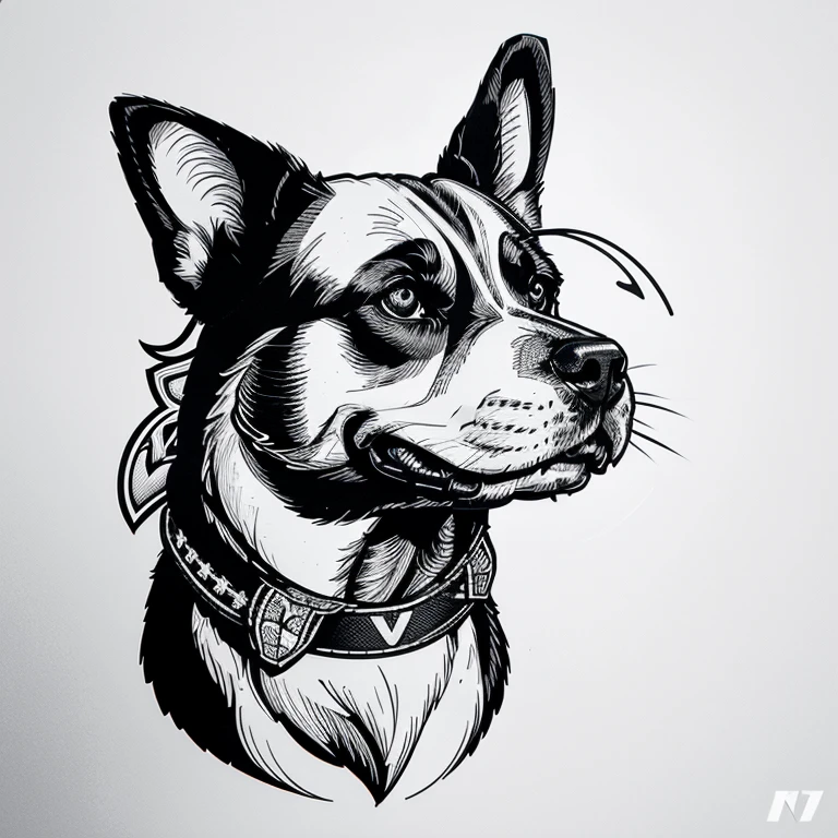 a black and white dog with a bandana on its neck, beautiful dog head, black and white vector art, engraved vector, vector svg art, detailed vector, labrador, dog head, bold line art, highly detailed vector art, svg vector art, detailed vectorart, svg illustration, vector art for cnc plasma, vector drawing, vector line art