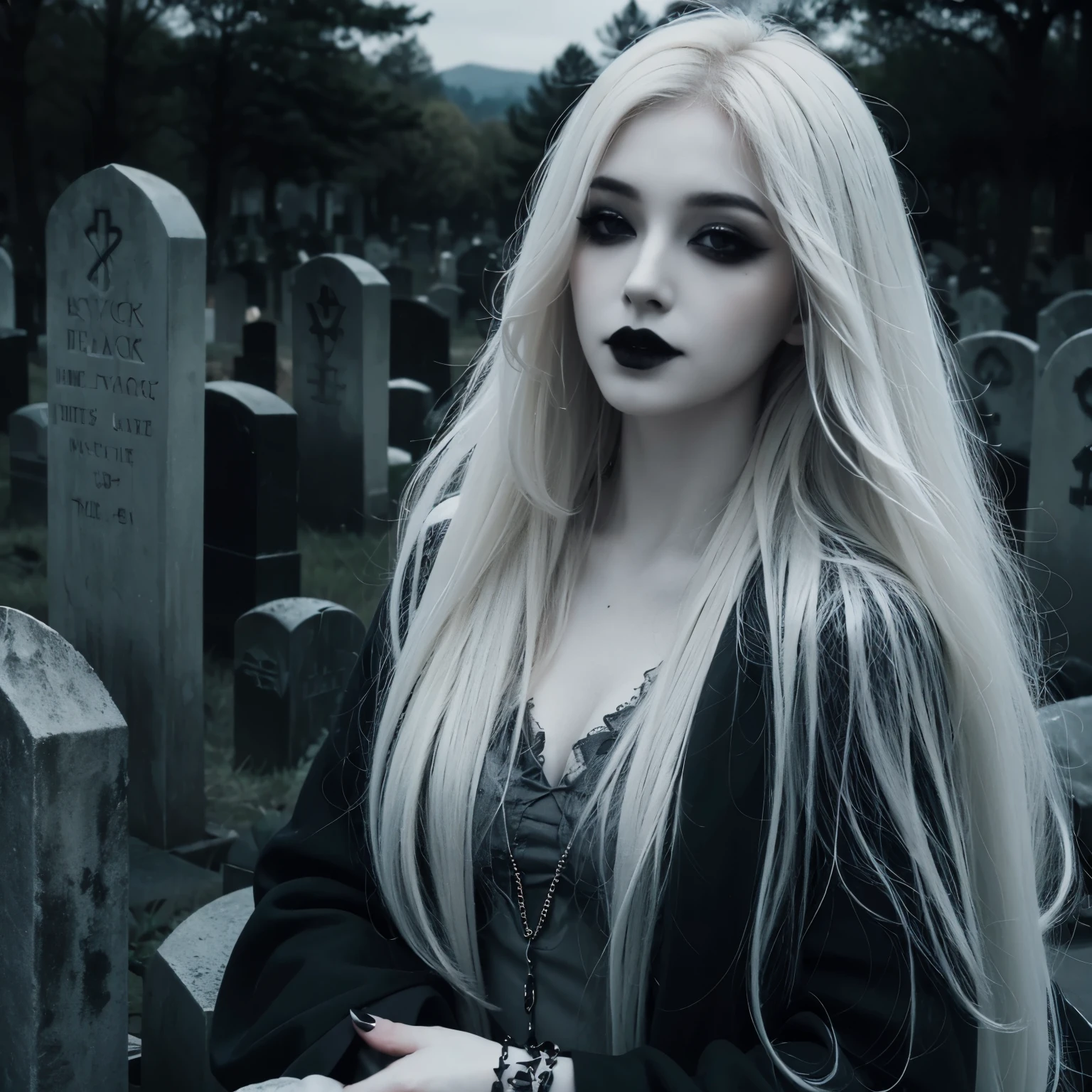 ((graveyard background)) ((pale skin)) ((black lipstick)) ((gothic make up))