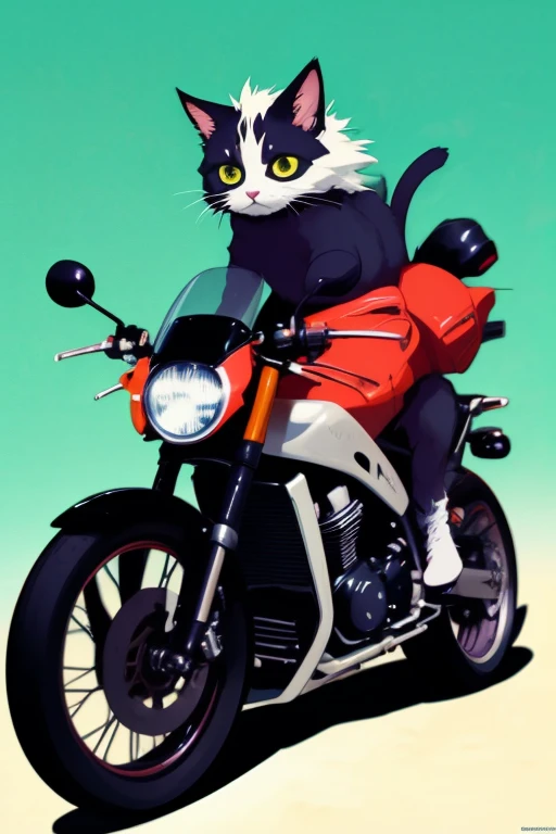 Anime cat rides a motorcycle