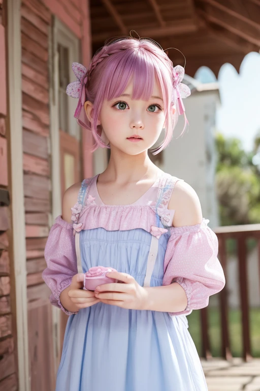 girl, pink dress, ice cream