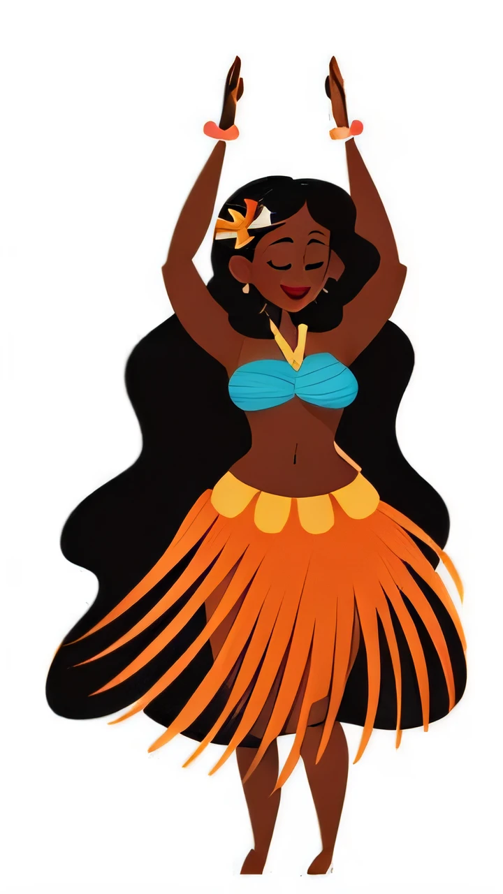 a cartoon illustration of a woman in a hula skirt dancing, dancing figures, britney lee, illustration!, folkloric illustration, illustration, by Jacques Camp, polynesian style, mother of the month, inspired by Mary Blair, just a joke, illustration”, author:Louise Maillou Jones, cartoon illustration, Tribal dance, author:Lily Delisa Joseph, flat illustration