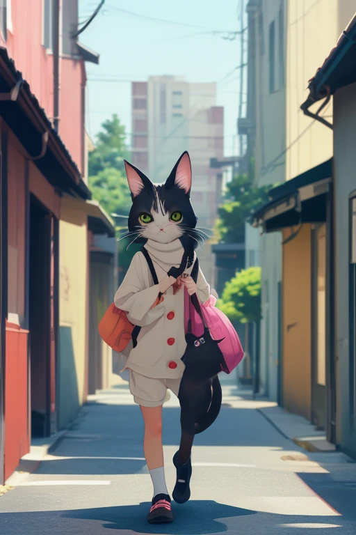 Anime cat goes to town