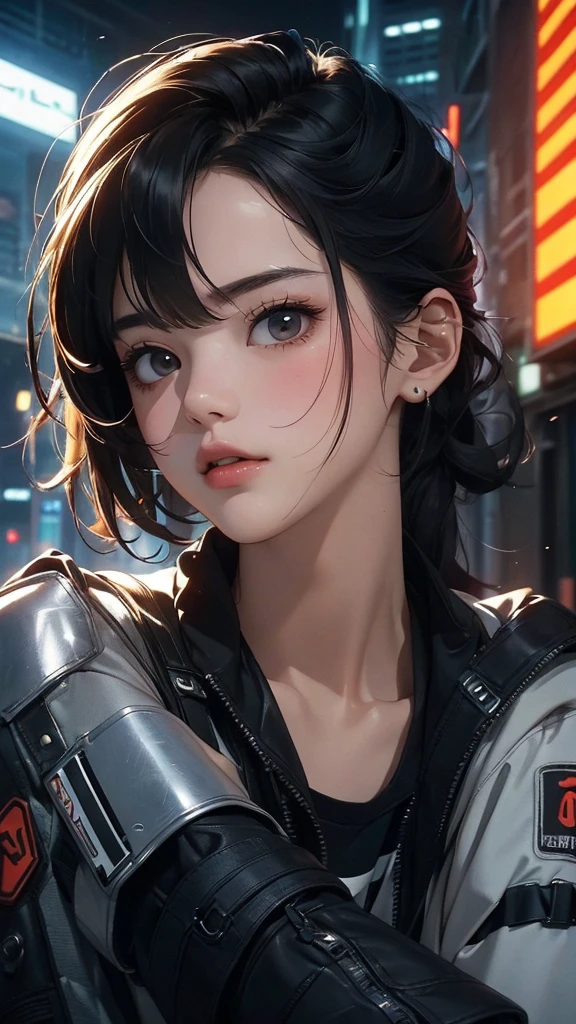 ((Highly detailed CG unit 8k wallpaper, masterpiece, High resolution, highest quality)), (Woman sitting on a rusty oil can, beautiful woman with medium hair, Nana Komatsu, (full body shot), put one's hand in one's pocket:1.5, Cyberpunk fashion, Wearing micro mini shorts:1.2, wearing boots:1.2), ((highly detailed face, highly detailed black eyes, detailed body, highest qualityのリアルテクスチャスキン)), (black hair, white skin), (Inside a futuristic abandoned building), hyper realistic, digital paint,