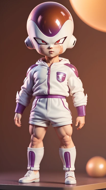 masterpiece, best quality, 8k, cinematic light, ultra high res, chibi, 1boy, Frieza from dragon ball z, shorts, jacket, shoes, brown eyeull body:1.2), freckles, standing,