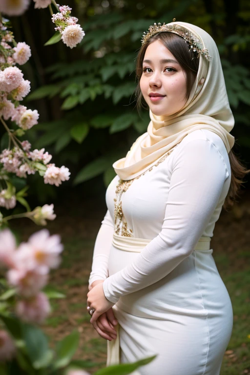 1 Girl, Beautiful, Russian Baby Face, 20 Years Old, White Skin, Hijab Muslim Outfit, Top of The Mountain Background, Smile, ((bokeh:1.3)), Carrying Baby Girl, Perfect Body Anatomy, ((adorable:1.1)), ((masterpiece:1.1)), HDR pregnant woman