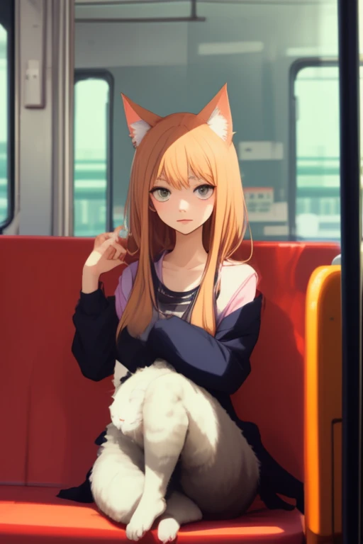 Anime Katze sitzt im Bus