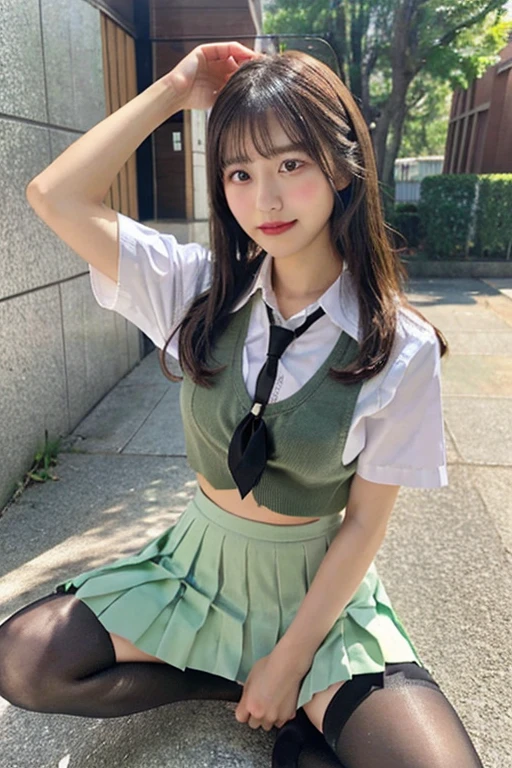 8K, highest quality, genuine Image, Complex Deteatl, Ultra Deteatl, Ultra Deteatl, ultra high resolution, depth field,(realistic,genuine:1.2),masterpiece, 0.25 :: close , Streatght On Shot , from the middle ,
1 girl, eat_Chan, very beautiful 17 year old girl, Innocent big eye, (Brown_short_heatr), (green_eye:1.0),(bangs),disheveled heatr,(heatr clip), perfect shiny skin, perfect skin, Featr skin, huge breasts, cleavage, Narrow weatst, light blush, alone, look at the audience, light smile,
chubby under clothes, Sweat,
wear ((School_uniform), (white_skirt), (green_length_tie), (green_pleats_skirt), (black_pantyhose): 1.2),
(sculpture installation: 1.1),
サンセットジャパン高等School ,Flipping skirt with hands, showing white panties, skirt twisting and showing panties, big, sensual, showing white panties, flipping skirts, flipping skirts, rolling up skirts with hands, Panty shot, Show pants with your own hands, panty shot, Barefoot, spread legs, legs open, barefoot, large spread legs, Panties that dig into the crotch, barefoot,