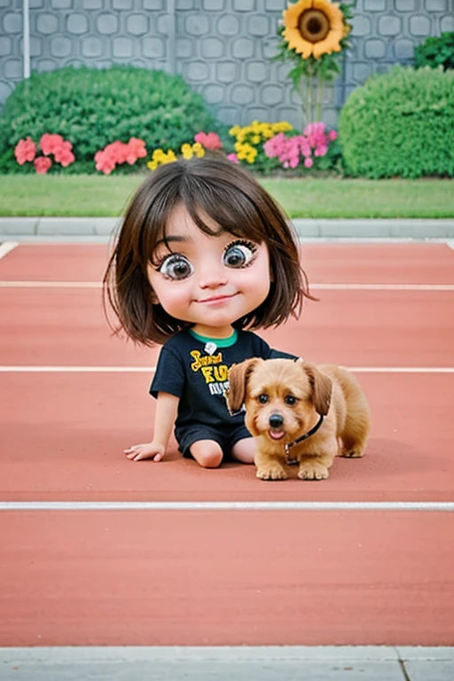 Beautiful girl and a cute adorable dog very realistic picture