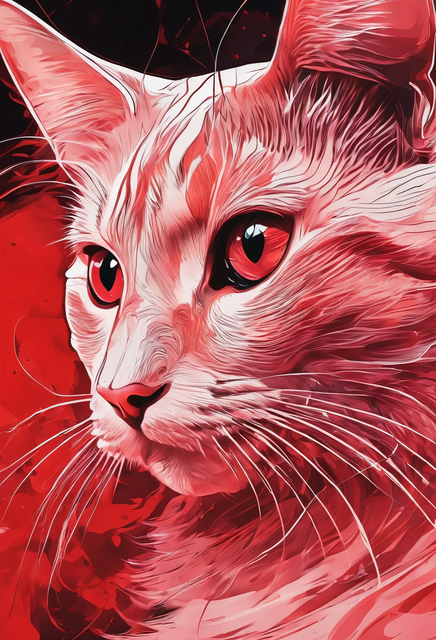 abstract painting,A cat avatar,red tint,line art,Minimalism,illustration,8K resolution,HD,soft light,best picture quality,high-definition,high detail,HD,Crazy details,超HD画质