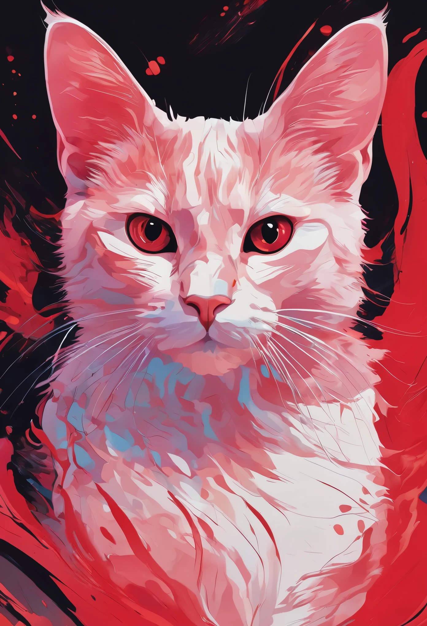 abstract painting，A cat avatar，red tint，line art，Minimalism，illustration，8K resolution，HD，soft light，best picture quality，high-definition，high detail，HD，Crazy details，超HD画质