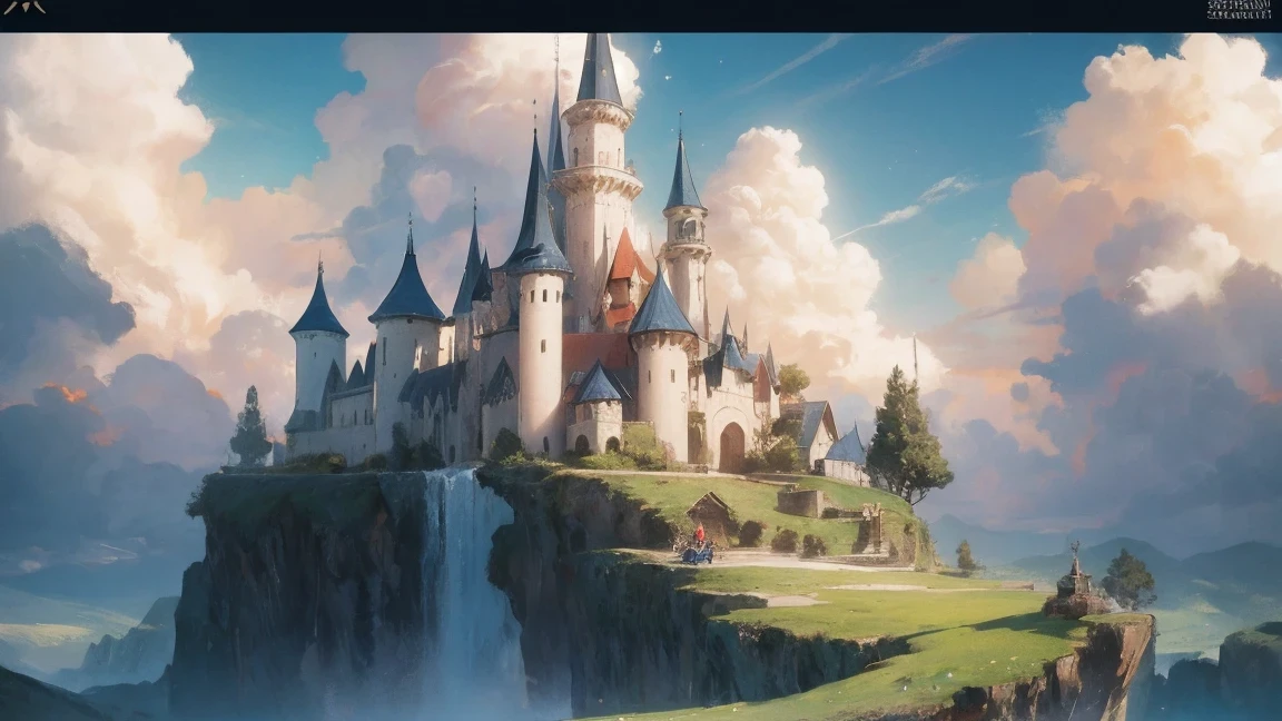 She's just a simple girl working on the farm. she lived in hard times., These are the dark ages. , Crazy world, floating island, cloud castle, (best quality:1.3), (high resolution:1), (detailed:1.3), (excellent:1.3), (perfect:1.3), (perfection:1.3), (volume cover art:0), (illustration:1.3), The Art of Studio Ghibli