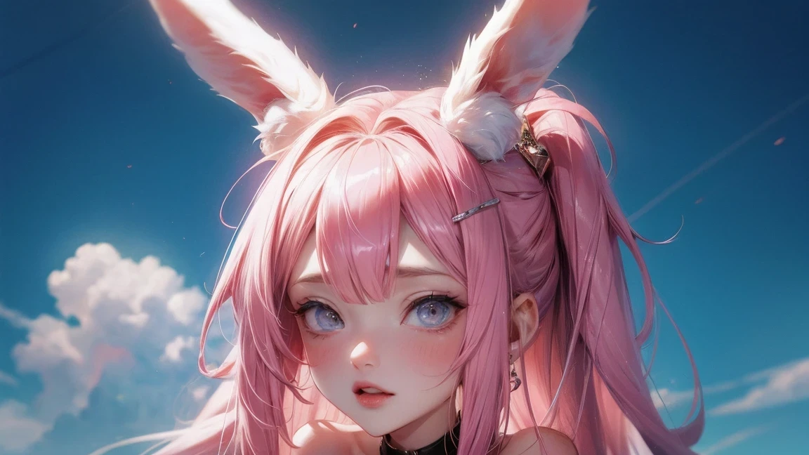 Cute and sexy girl, Pink Hair, Bunny girl, Ultra-realistic, Detailed lighting, anime, Have
