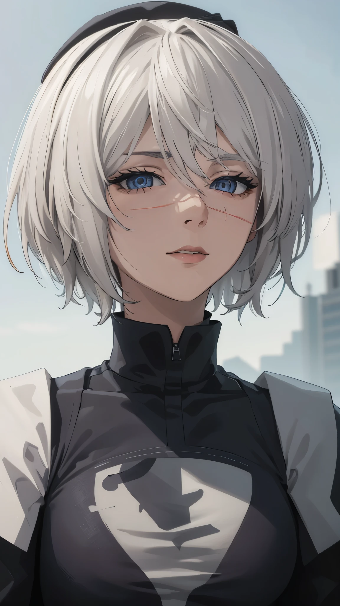 extremely detailed CG unity 8k wallpaper), (masterpiece), (best quality), (ultra-detailed), (best illustration), (best shadow), (absurdres) ,(detailed eyes), 2b, 1girl, short hair, white hair, solo, Intimidating women, admiral uniform, night, hero pose, white clothes, General Uniform, Military Uniform, Sunlight, exposed to sunlight,commander, fighting pose, wearing cape