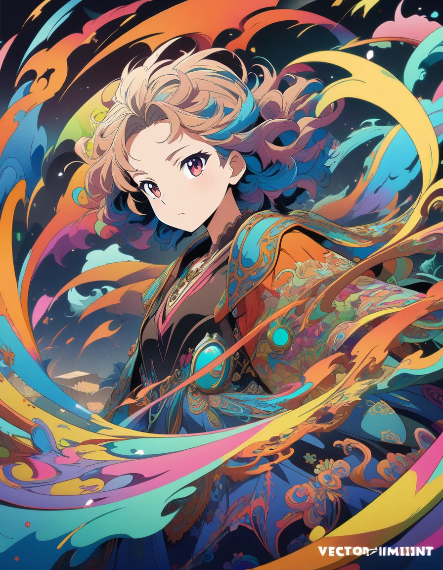 1girl, concept art, Vector Art, aesthetic, Vector Cartoon Illustration, vector, complex details . digital artwork, bright colors, bold outlines, illustrative, (masterpiece), (best quality), (ultra-detailed), very aesthetic, illustration, disheveled hair, perfect composition, moist skin, intricate details, anime artwork, anime style, visual, vibrant, studio anime, highly detailed