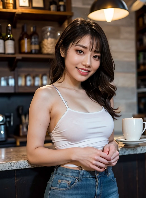 Beautiful, girlfriend,girl, wearing casual clothes,beautiful,love,best quality, masterpiece,high details,full body,in coffee shop,Sexy,gorgeous,good figure,super detail,best quality,fit,hot,smille look,in cafe