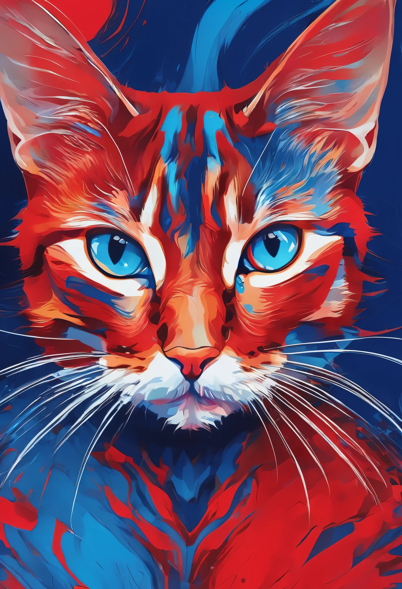 abstract painting，A cat avatar，Red Blue，line art，Minimalism，illustration，8K resolution，HD，soft light，best picture quality，high-definition，high detail，HD，Crazy details，超HD画质