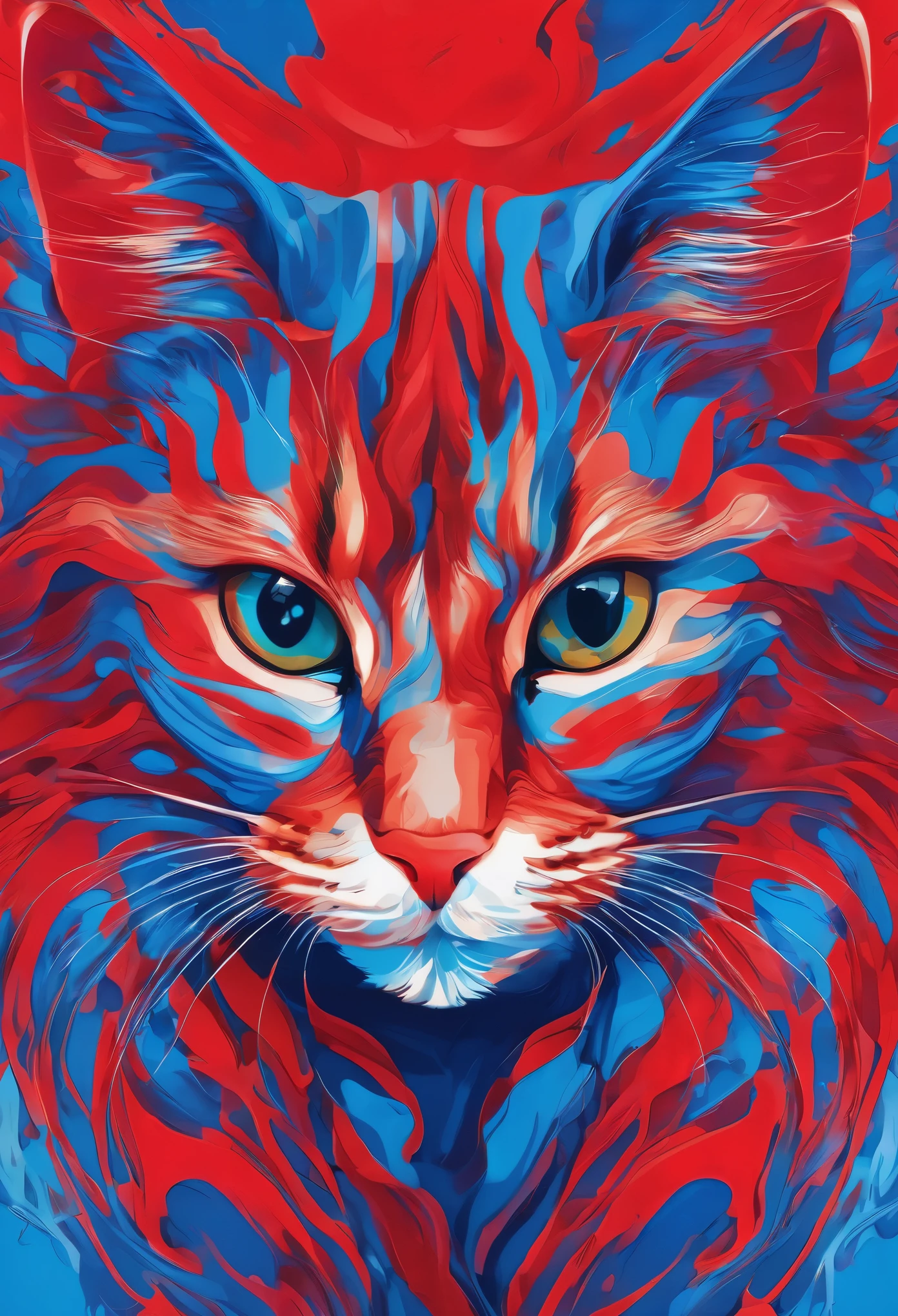 abstract painting,A cat avatar,Red Blue,line art,Minimalism,illustration,8K resolution,HD,soft light,best picture quality,high-definition,high detail,HD,Crazy details,超HD画质