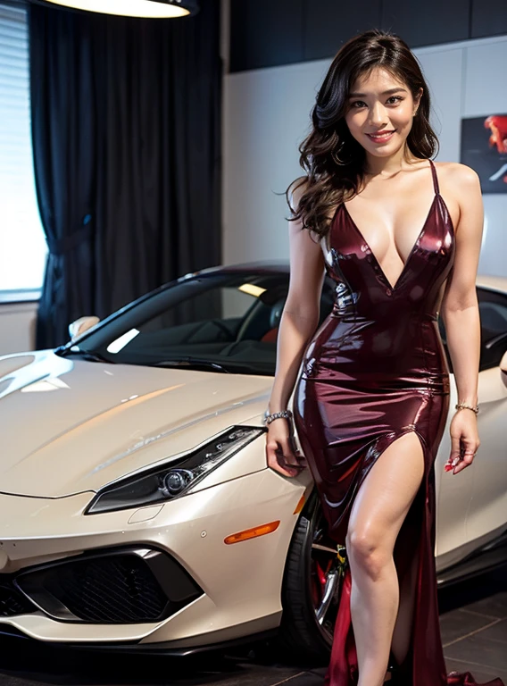Beautiful, girlfriend,girl, wearing dresses clothes,beautiful,love,best quality, masterpiece,high details,full body,with sports car, Ferrari, model,shoot,pose,cars,Sexy,gorgeous,good figure,super detail,best quality,fit, hot,smile, Ferrari 448