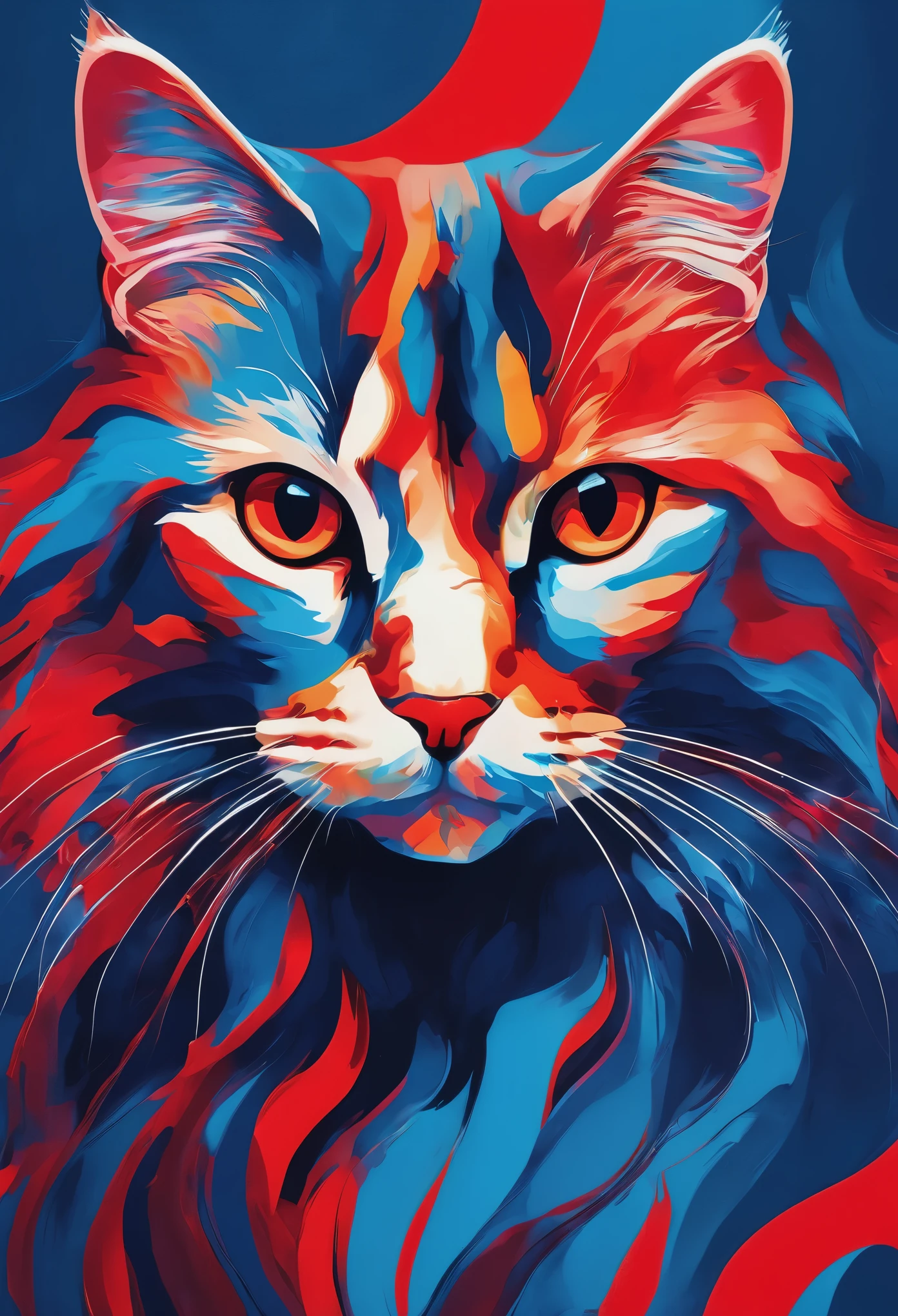 abstract painting，Abstract painter，A cat avatar，Red Blue，Minimalism，illustration，8K resolution，HD，超HD画质