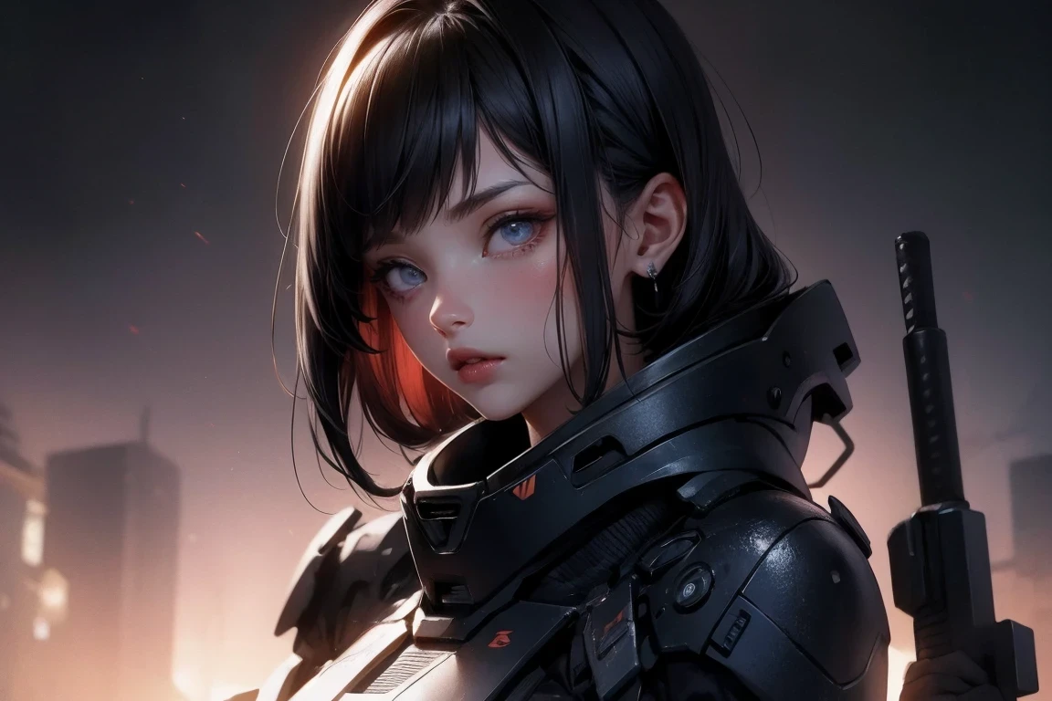 Black Ops Lady,illustration,full-body close-up,beautiful detailed eyes,beautiful detailed lips,tactical gear,sleek outfit,dark background,professional,highres,sharp focus,vivid colors,dramatic lighting