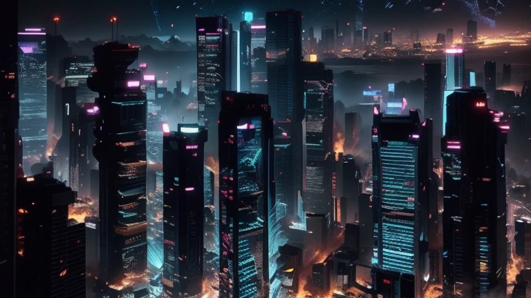 arafed view of a City of night with a lot of tall buildings, City night VFX power, Beautifully lit building, City of night, futuristic cityscape photo, City of night並み, aerial view of a cyberpunk city, busy cityscape, cyberpunk City of night, texture City of night, City of nightの背景, surreal cyberpunk city