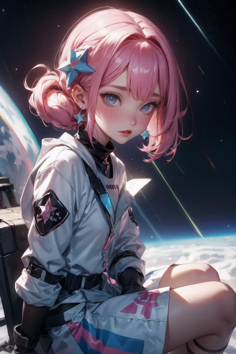 1 girl, star priest, pink hair maria chiquina, Space comets,