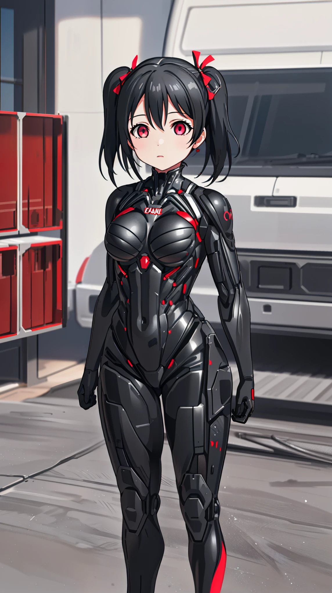 1 girl,Nico Yazawa,(lovelive),  Shining crimson eyes,absurd, brainwashing,empty eyes, mind control device,((No expression,erasure of emotions)), (black nano suit) , full body figure,(standing in メカnical box:1.5),  (highest quality、4k、8K、High resolution、must have:1.2)、Super detailed、(reality、reality的なです、reality的な:1.37)、ticker、hyper hd、studio lighting、ultra definition paint、sharp focus、Physically based rendering、extreme details、Professional specifications、vibrancy and color、blurry、sports portrait、landscape、horror style、anime big breasts、SF、photograph、concept artist、five fingers, perfect body,  {{{masterpiece}}}, {{{highest quality}}}, {{Super detailed}}, {shape}, {{very delicate and beautiful}},Improved cost performance、all roles、Canon 5D MK4でphotograph、photograph, 